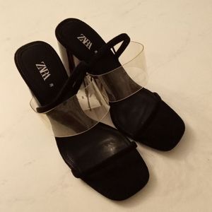 NWT Zara Black and Clear Strap Mules